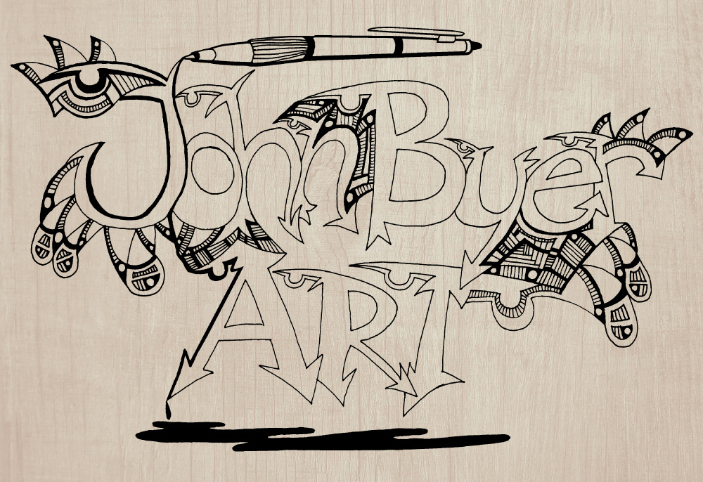 John Byer Art pen and ink title drawing